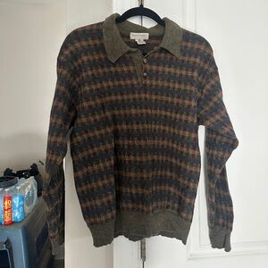 Vintage 100% Wool Tricots St Raphael Henley Style Collared Sweater